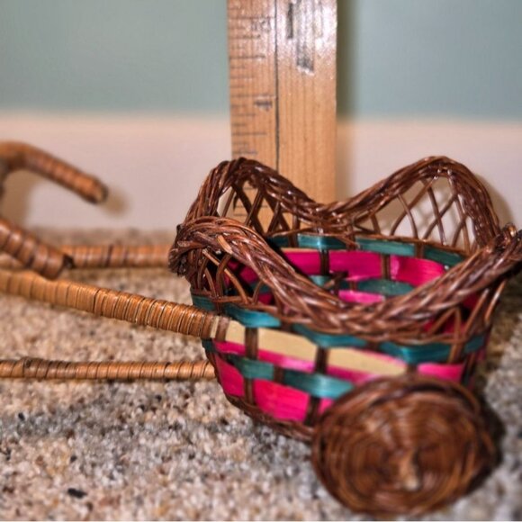 Vintage Wicker Tricycle Planter Basket With Colorful Weave Design boho cottage - Picture 5 of 9